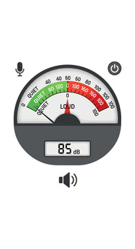 Sound level meter showing 85 decibels.