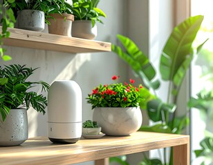 Indoor Oasis - Plants, Diffuser, and Natural Light in a Home Setting.
