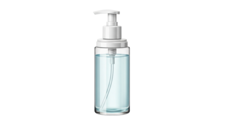 Isolated hand sanitizer in transparent bottle with pump for hygiene against viruses, bacteria