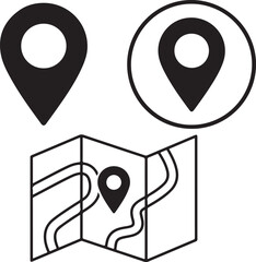 Silhouette icon logo of a location map, pin, GPS