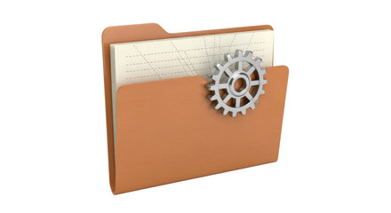 Isolated folder with cogwheel, paper and files, business strategy, workflow management