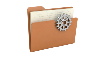 Isolated folder with cogwheel, paper and files, business strategy, workflow management