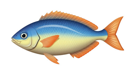 Isolated Blue Fish with Yellow Belly and Orange Fins Marine Animal Freshwater Wildlife