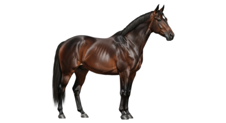 Isolated horse stands in natural pose in art painting style for breed study research