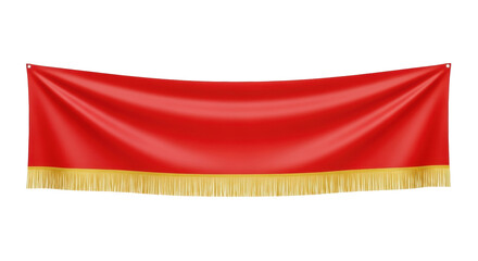 Isolated rectangular red flag with gold fringe, banner decoration for celebration event