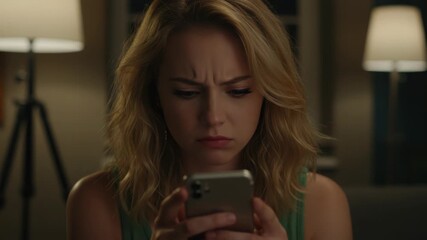 Young woman looking worried at her smartphone screen - Powered by Adobe