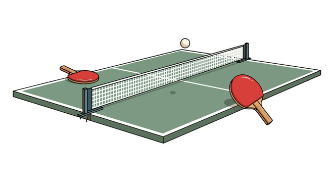 Table Tennis Game Setup with Paddles and Ball.