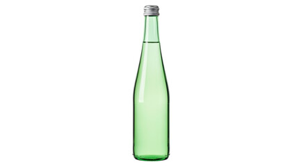 Isolated green glass bottle full of pure drinking water with a silver cap, plain, clear, clean