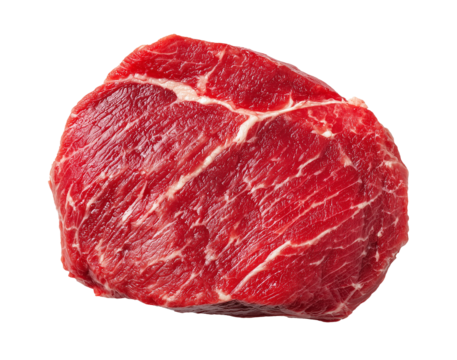 isolated raw beef chunk, top view