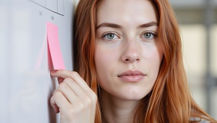 Young professional organizing workflow using sticky notes