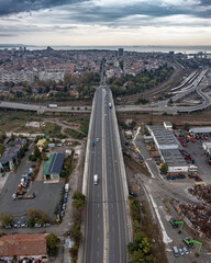 Aerial view of a boulevard towards the city of Burgas, Bulgaria