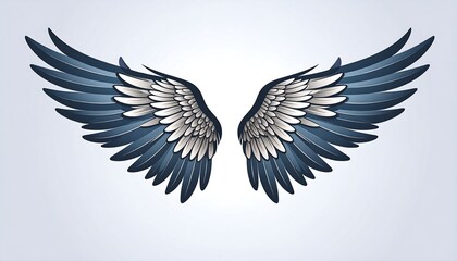 Fototapeta premium Pair of detailed, stylized bird wings with blue and silver hues