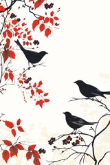 1984-black-birds-red-flowers-leaves-vector-background-vertical