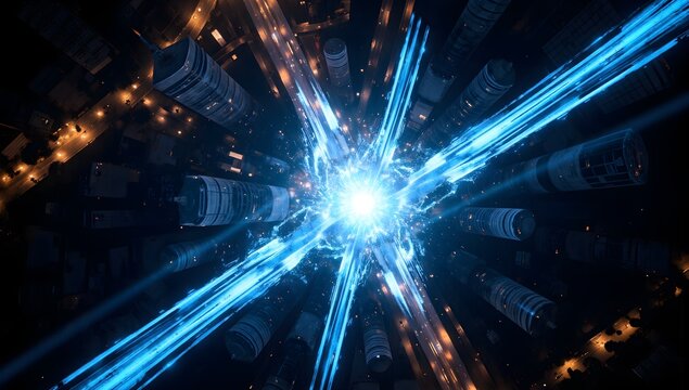 Futuristic data network speed light burst background - Powered by Adobe