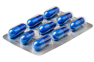 Pharmaceutical blue capsules in a blister pack for medical and health concepts