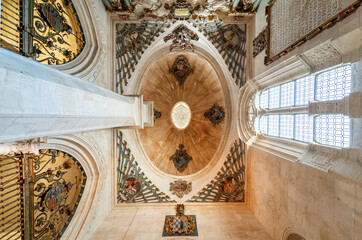 Interior ceiling and Gothic architecture details inside Burgos Cathedral, UNESCO site in Spain.