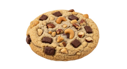 Isolated chocolate chunk cookie with nuts, confectionery goodness, sugary dessert delight
