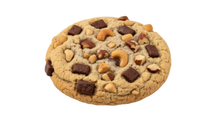 Isolated chocolate chunk cookie with nuts, confectionery goodness, sugary dessert delight