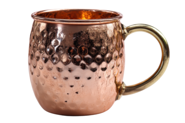 Hammered copper mug with brass handle for moscow mule or cold beverages