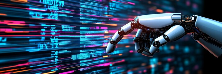 Advanced AI Robot Analyzing Digital Financial Data with Holographic Displays in Fintech Innovations