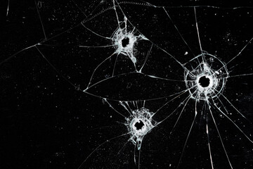Bullet holes on black glass, overlay design background