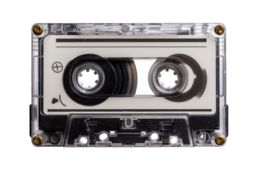 Clear plastic audio cassette tape, a retro music storage device from the 80s and 90s