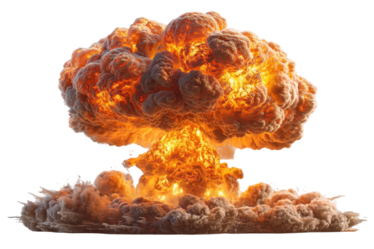 Powerful mushroom cloud explosion with intense fire and smoke rising into the sky