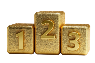 Golden textured winner podium with numbers one, two, and three for achievement and success