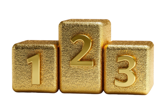 Golden textured winner podium with numbers one, two, and three for achievement and success