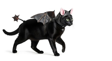 Action-Packed Cat in bat Costume in isolated in white background