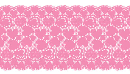 A wide pink lace trim adorned with heart motifs throughout.