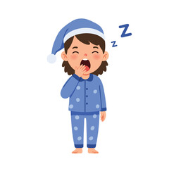 a child in pajamas, mid-yawn with their mouth wide open, showing extreme sleepiness,