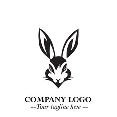 Head of Bunny Logo Symbol Black on White Background in Cute Minimalist Vector Design for Modern Branding