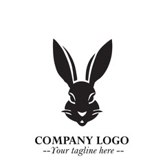 Head of Bunny Logo Symbol Black on White Background in Cute Minimalist Vector Design for Modern Branding