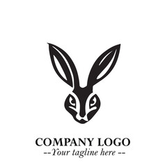 Head of Bunny Logo Symbol Black on White Background in Cute Minimalist Vector Design for Modern Branding