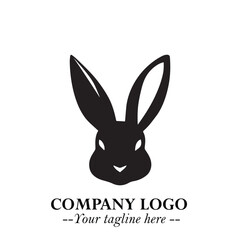 Head of Bunny Logo Symbol Black on White Background in Cute Minimalist Vector Design for Modern Branding