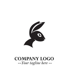 Head of Bunny Logo Symbol Black on White Background in Cute Minimalist Vector Design for Modern Branding