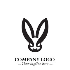 Head of Bunny Logo Symbol Black on White Background in Cute Minimalist Vector Design for Modern Branding