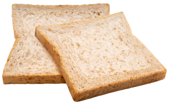 A slice of white whole wheat bread isolated on white background, Sliced white sandwich bread on White Background With clipping path, High resolution photography PNG file.