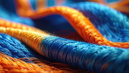 Abstract Blue and Orange Fabric Texture Close-Up.