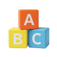 Three colorful alphabet blocks abc isolated on transparent background
