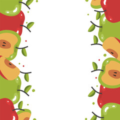 Template vector poster background. Red, green, yellow apples on a white. Perfect for creating educational materials and thematic design.