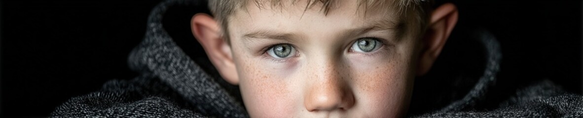 Naklejka premium Realistic close-up photo of a child with a rare genetic condition, gentle natural light and emotional facial expression.