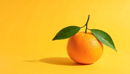 Vibrant Orange with Green Leaves on Sunny Yellow Background.