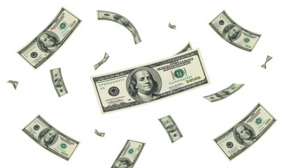 Floating 100 Dollar Bills &ndash; Realistic 3D Rendering on Clean White Background