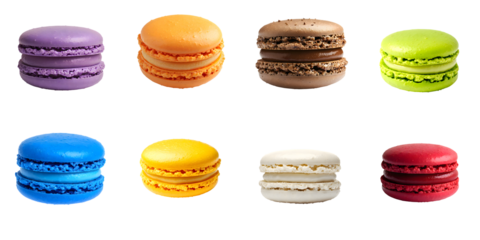 A set of multicolored macarons isolated on a transparent background PNG