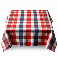 Red White and Blue Plaid Tablecloth with Square Pattern on White Background
