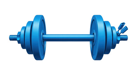 Isolated blue dumbbell with weights, gym equipment for training and exercising routine