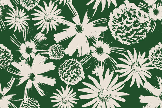 Abstract Modern monotone Hand-drawn flowers, silhouette botanical florals, seamless patterns with floral for textile design, fabric, wallpaper, covers, cards, wall art, posters, and decoration.