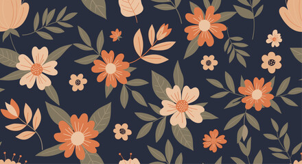 A charming floral pattern with muted coral and off white blooms.